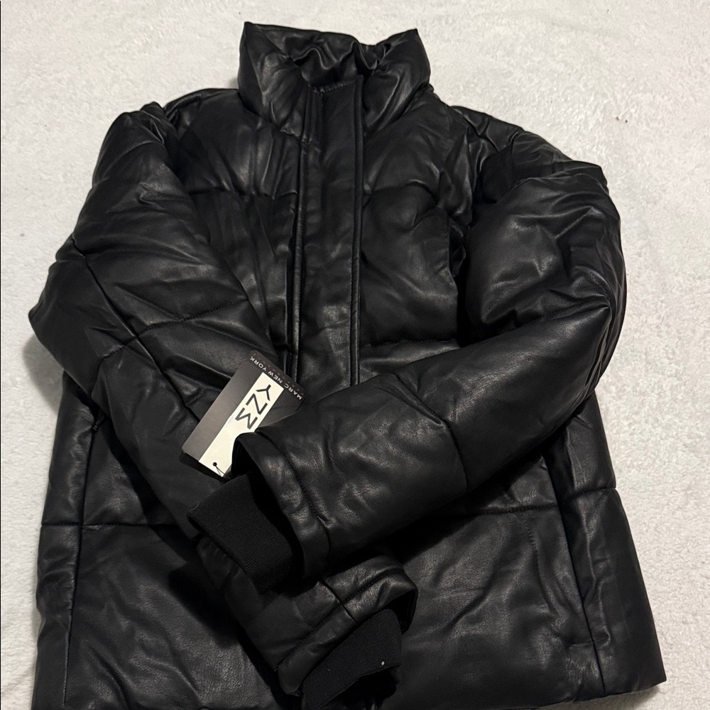 Black Leather Puffer Jacket